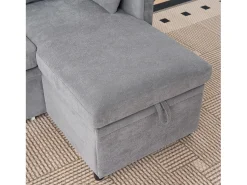 Hauss Spole Sofá de canto em forma de U com 3 lugares e espaço para arrumação - Sofá-cama em tecido chenille - Cinza^ Sofá