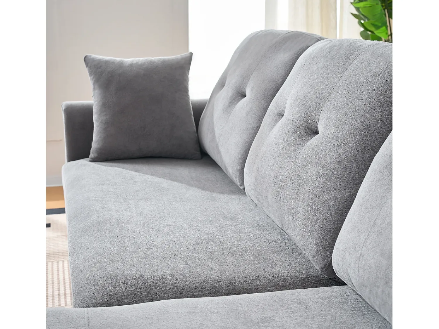 Hauss Spole Sofá de canto em forma de U com 3 lugares e espaço para arrumação - Sofá-cama em tecido chenille - Cinza^ Sofá