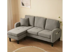 Clearance KOMHTOM Sofá de canto em forma de L, 185 x 118 x 82 cm, tecido de algodão respirável, pés de plástico, design modular, Cinzento