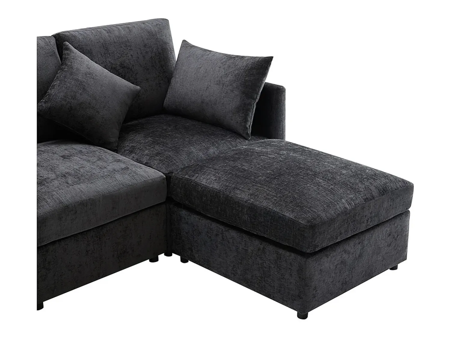 KOMHTOM Sofá de canto em forma de L, design moderno, sofá em tecido chenille, sofá de três lugares, escabelo,^ Sofá