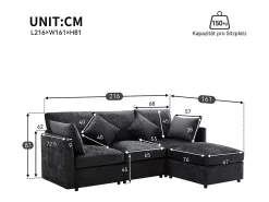 KOMHTOM Sofá de canto em forma de L, design moderno, sofá em tecido chenille, sofá de três lugares, escabelo,^ Sofá