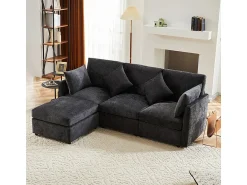 KOMHTOM Sofá de canto em forma de L, design moderno, sofá em tecido chenille, sofá de três lugares, escabelo,^ Sofá