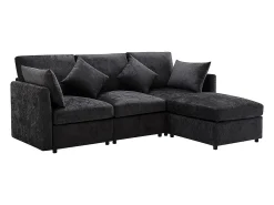 KOMHTOM Sofá de canto em forma de L, design moderno, sofá em tecido chenille, sofá de três lugares, escabelo,^ Sofá