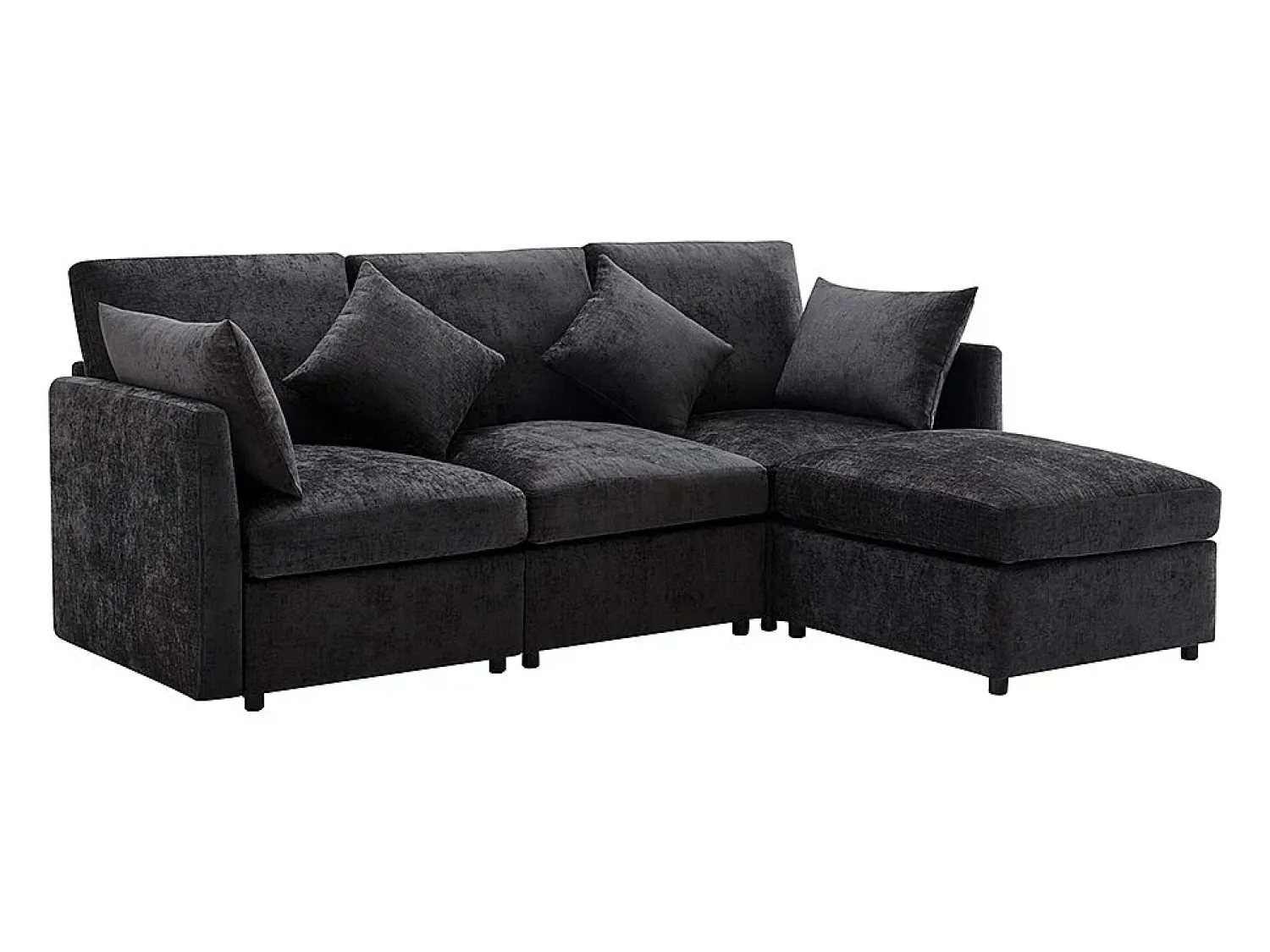 KOMHTOM Sofá de canto em forma de L, design moderno, sofá em tecido chenille, sofá de três lugares, escabelo,^ Sofá