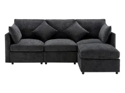 KOMHTOM Sofá de canto em forma de L, design moderno, sofá em tecido chenille, sofá de três lugares, escabelo,^ Sofá
