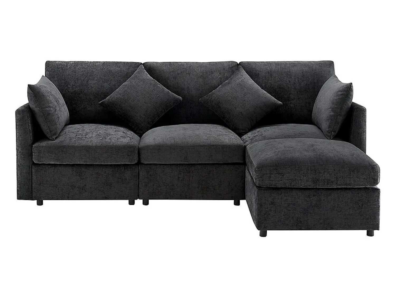 KOMHTOM Sofá de canto em forma de L, design moderno, sofá em tecido chenille, sofá de três lugares, escabelo,^ Sofá