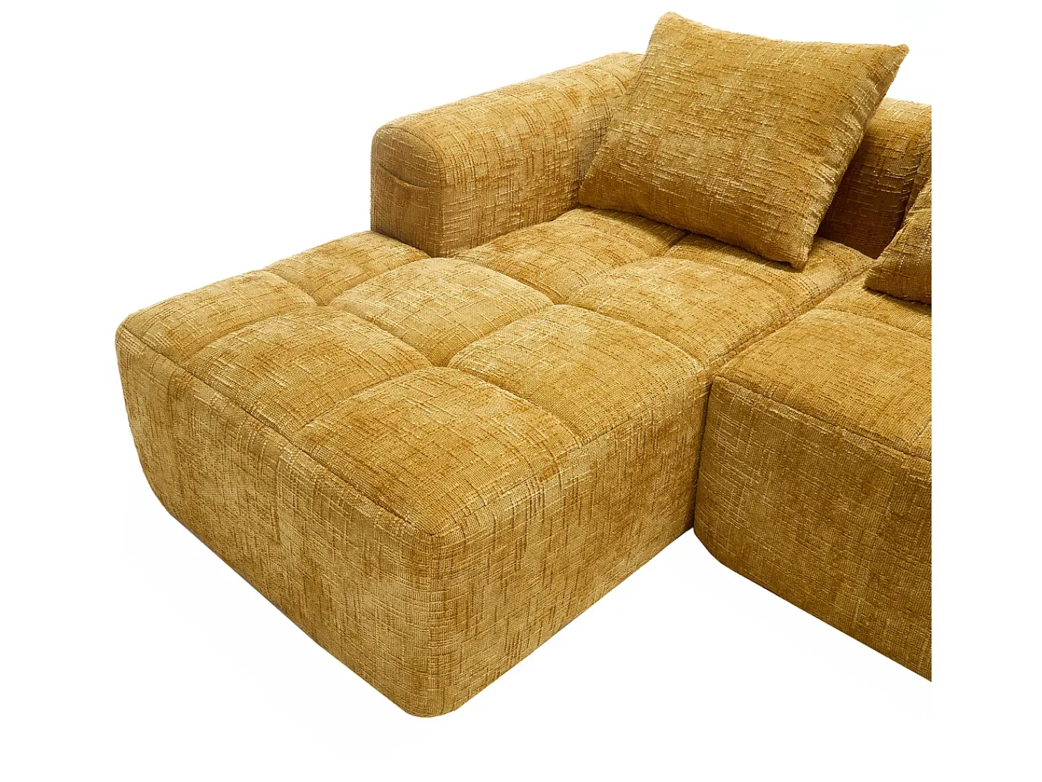 Sofá*Hauss Spole Sofá de canto em forma de L com 3 lugares, 3 almofadas e bolso lateral - Chenille Amarelo