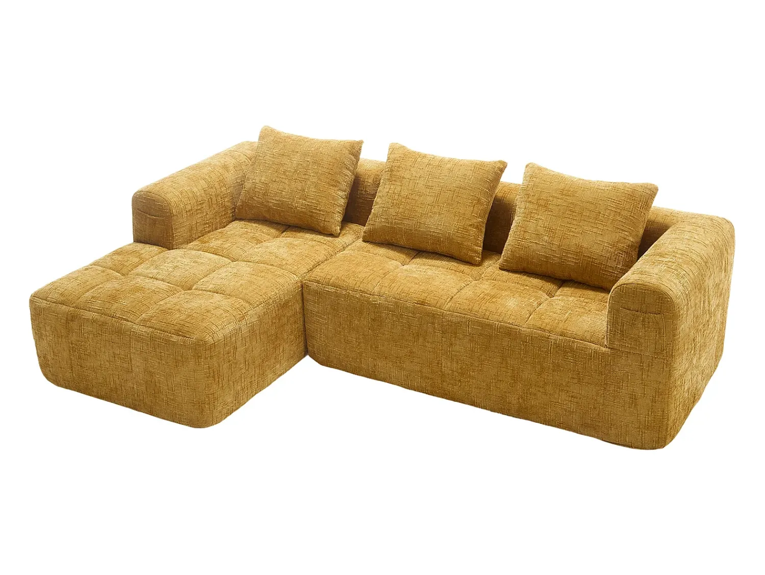 Sofá*Hauss Spole Sofá de canto em forma de L com 3 lugares, 3 almofadas e bolso lateral - Chenille Amarelo