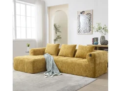 Sofá*Hauss Spole Sofá de canto em forma de L com 3 lugares, 3 almofadas e bolso lateral - Chenille Amarelo