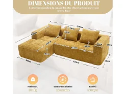 Sofá*Hauss Spole Sofá de canto em forma de L com 3 lugares, 3 almofadas e bolso lateral - Chenille Amarelo