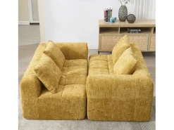 Sofá*Hauss Spole Sofá de canto em forma de L com 3 lugares, 3 almofadas e bolso lateral - Chenille Amarelo