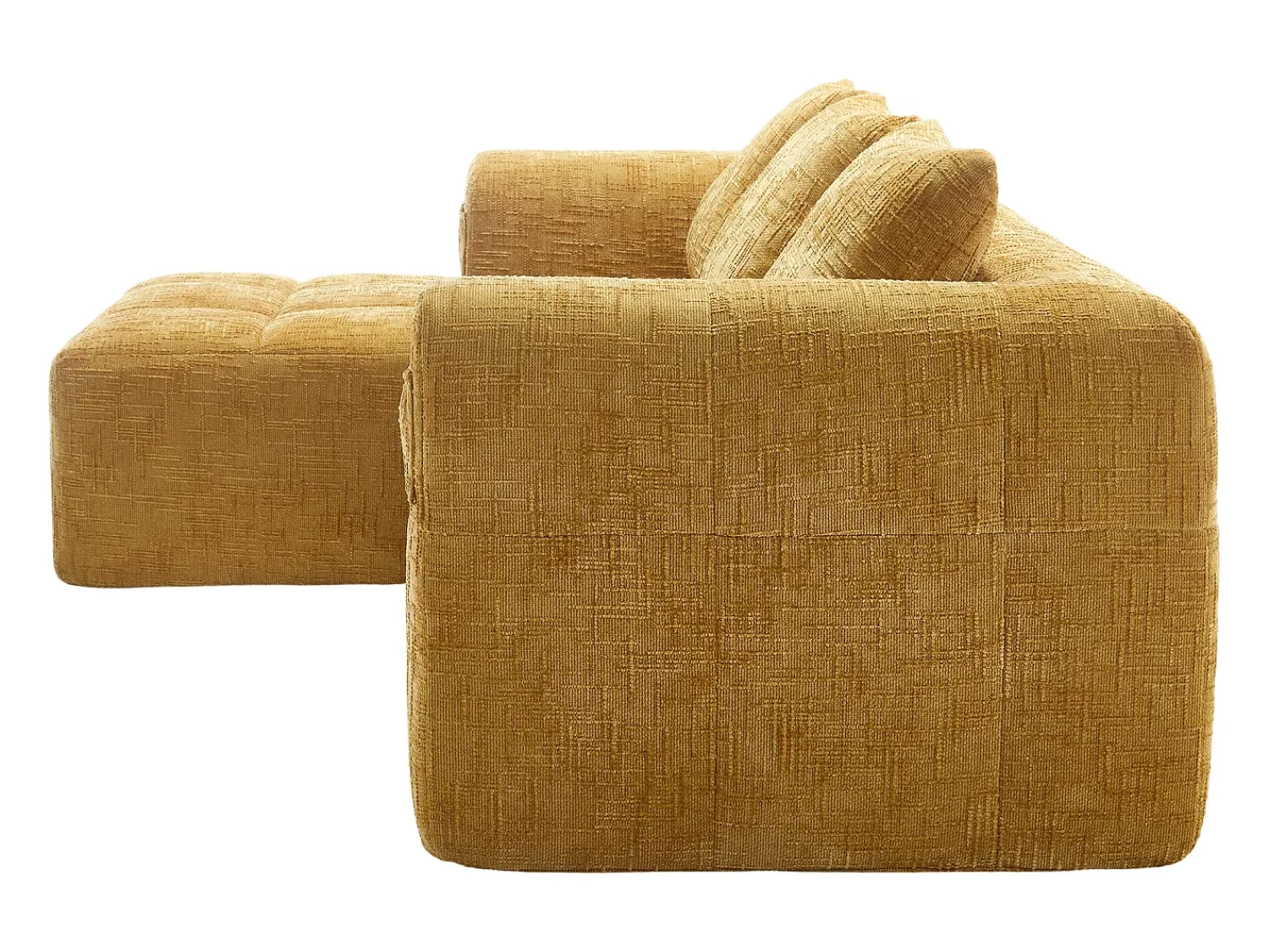 Sofá*Hauss Spole Sofá de canto em forma de L com 3 lugares, 3 almofadas e bolso lateral - Chenille Amarelo
