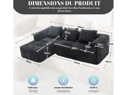 Sofá|Hauss Spole Sofá de canto em forma de L com 3 lugares, 3 almofadas e bolso lateral - Chenille Preto
