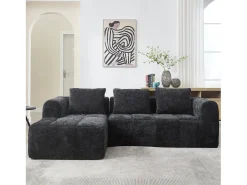 Sofá|Hauss Spole Sofá de canto em forma de L com 3 lugares, 3 almofadas e bolso lateral - Chenille Preto
