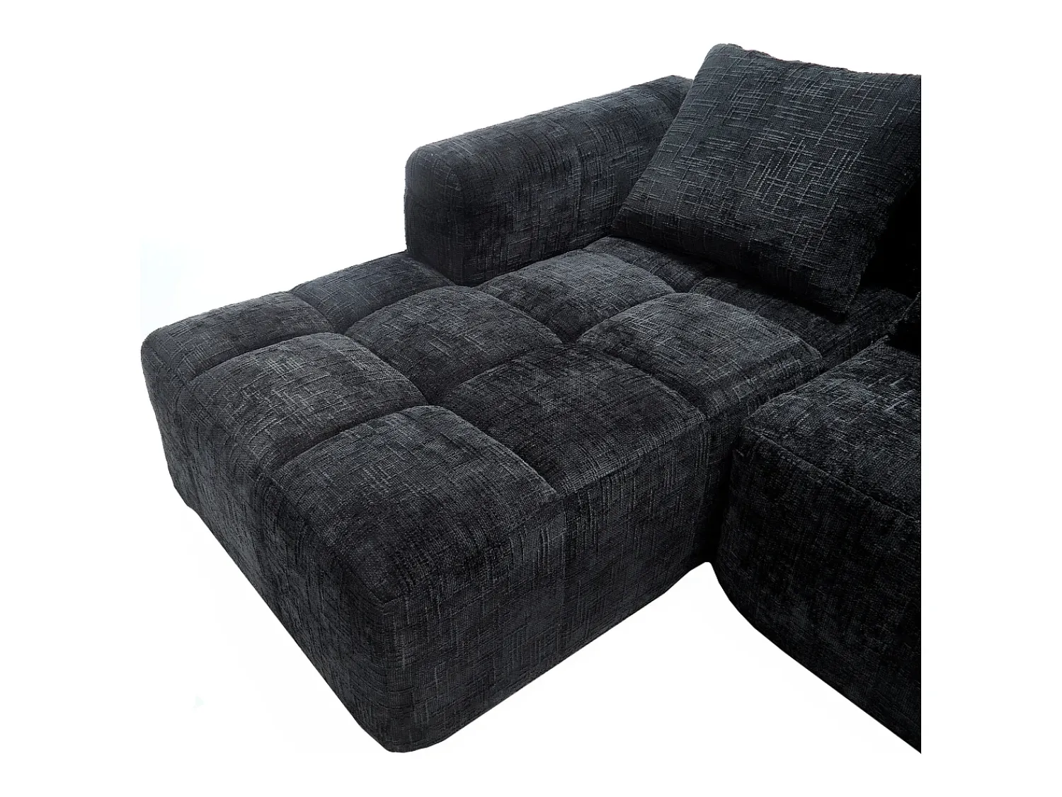 Sofá|Hauss Spole Sofá de canto em forma de L com 3 lugares, 3 almofadas e bolso lateral - Chenille Preto