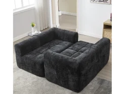 Sofá|Hauss Spole Sofá de canto em forma de L com 3 lugares, 3 almofadas e bolso lateral - Chenille Preto