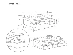 Best Hauss Spole Sofá de canto em forma de U com 3 lugares e espaço para arrumação - Sofá-cama em tecido chenille - Bege