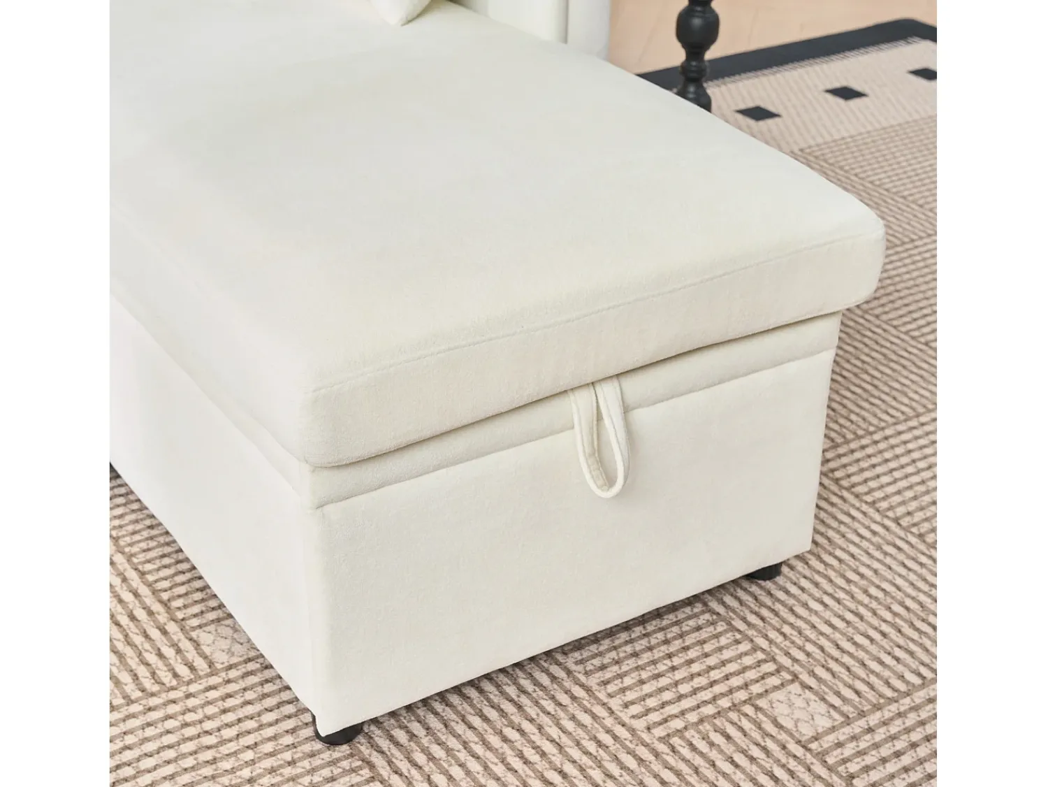 Best Hauss Spole Sofá de canto em forma de U com 3 lugares e espaço para arrumação - Sofá-cama em tecido chenille - Bege