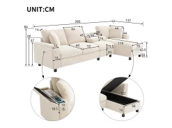 Best Hauss Spole Sofá de canto em formato L com 4 lugares, com entradas USB e Type-C e espaço para arrumação - Tecido chenille Bege