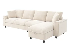 Best Hauss Spole Sofá de canto em formato L com 4 lugares, com entradas USB e Type-C e espaço para arrumação - Tecido chenille Bege
