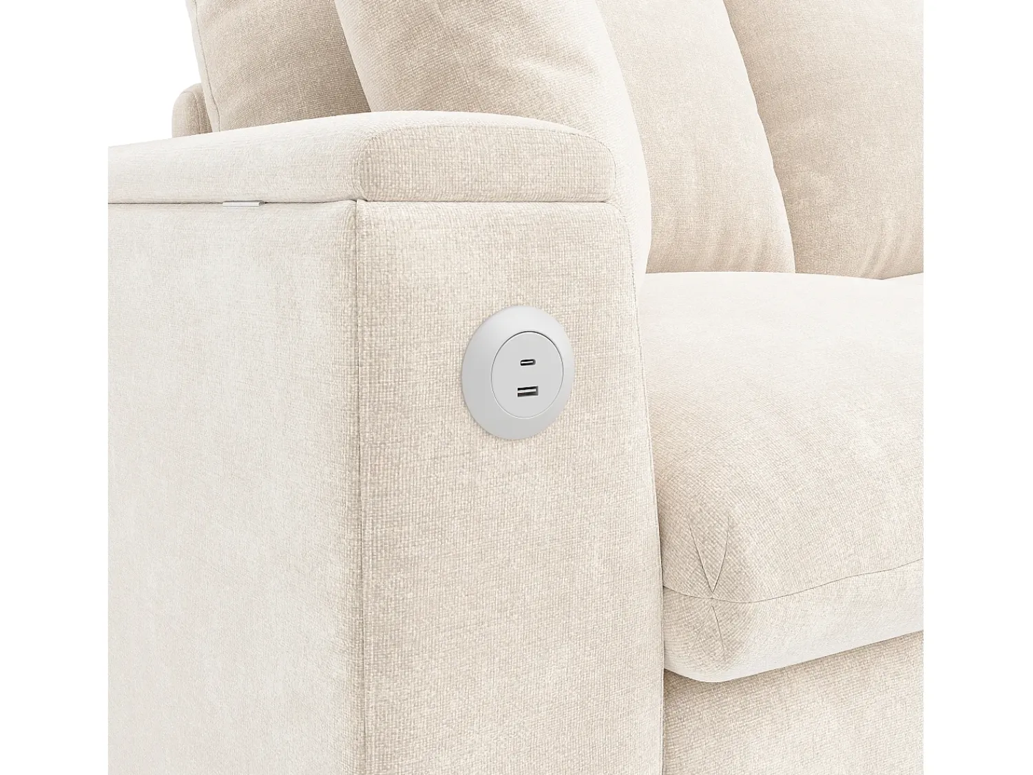 Best Hauss Spole Sofá de canto em formato L com 4 lugares, com entradas USB e Type-C e espaço para arrumação - Tecido chenille Bege