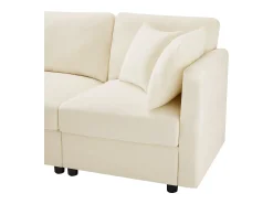 Sofá*ModernLuxe Sofá de canto em L - 3 lugares - com descanso para os pés - 4 almofadas - braços ajustáveis - Bege