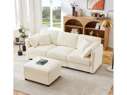 Sofá*ModernLuxe Sofá de canto em L - 3 lugares - com descanso para os pés - 4 almofadas - braços ajustáveis - Bege
