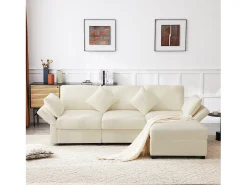 Sofá*ModernLuxe Sofá de canto em L - 3 lugares - com descanso para os pés - 4 almofadas - braços ajustáveis - Bege