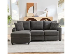 Sofá|ModernLuxe Sofá de canto em L - 3 lugares - com apoio para pés + porta-copos - carregador USB - 2 almofadas - Cinza escuro Cinzento