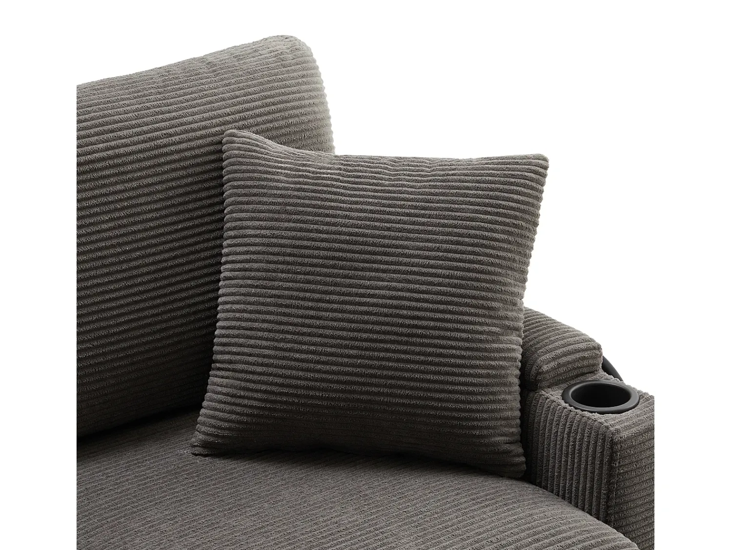 Sofá|ModernLuxe Sofá de canto em L - 3 lugares - com apoio para pés + porta-copos - carregador USB - 2 almofadas - Cinza escuro Cinzento