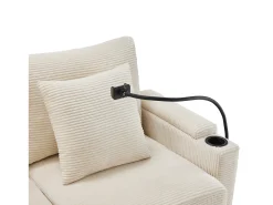 Sofá|ModernLuxe Sofá de canto em L - 3 lugares - com apoio para pés + porta-copos - carregador USB - 2 almofadas - Bege