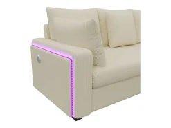 Sofá|ModernLuxe Sofá de canto em L - 4 lugares - con iluminação LED - porta de carregamento USB - veludo canelado - Bege