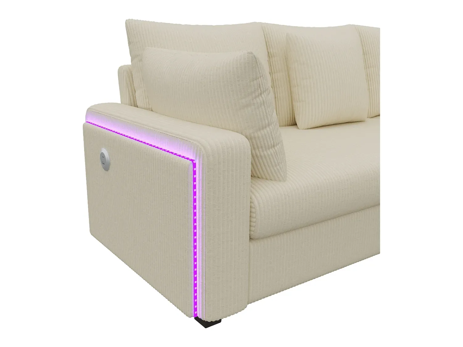 Sofá|ModernLuxe Sofá de canto em L - 4 lugares - con iluminação LED - porta de carregamento USB - veludo canelado - Bege