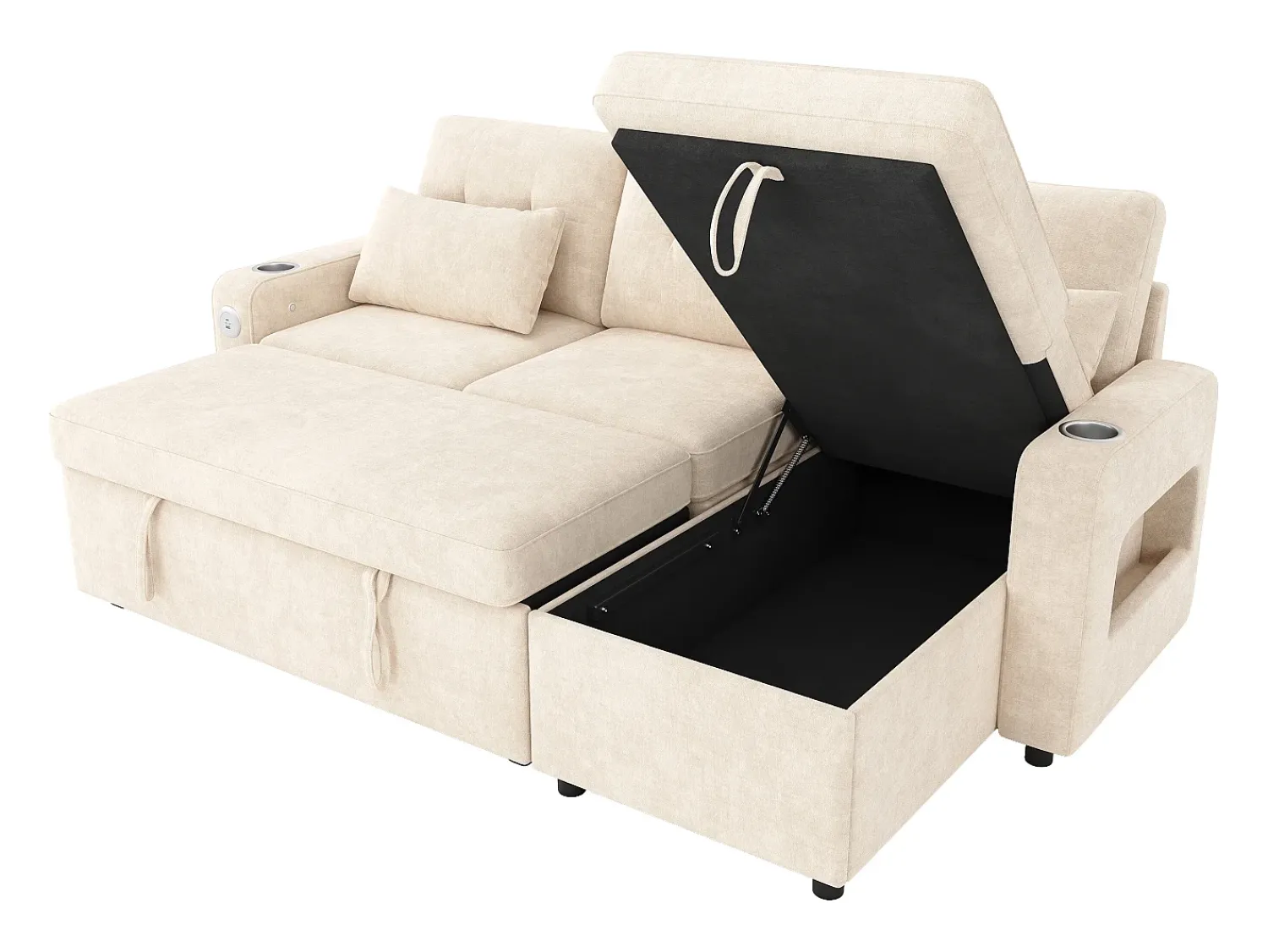 Sofá|ModernLuxe Sofá de canto em L - con espacio de armazenamento - portas USB/Type-C - porta-copos - iluminação LED - Bege