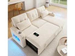 Sofá|ModernLuxe Sofá de canto em L - con espacio de armazenamento - portas USB/Type-C - porta-copos - iluminação LED - Bege