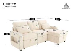 Sofá|ModernLuxe Sofá de canto em L - con espacio de armazenamento - portas USB/Type-C - porta-copos - iluminação LED - Bege