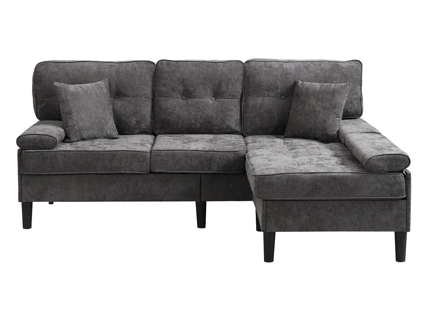 Sofá*ModernLuxe Sofá de canto em L 3 lugares - con 2 almofadas - Pouf removível - Tecido chenille - Cinza Cinzento