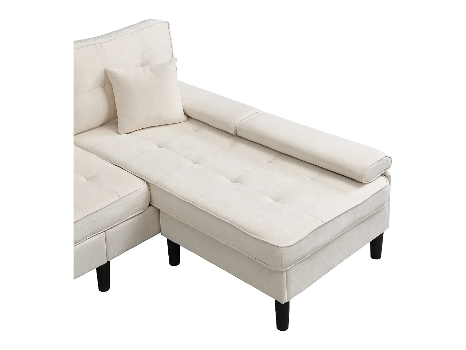 Sofá*ModernLuxe Sofá de canto em L 3 lugares - con 2 almofadas - Pouf removível - Tecido chenille - Bege