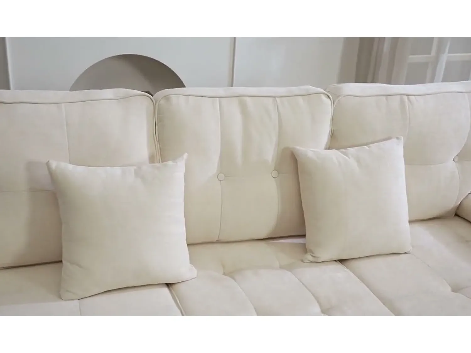 Sofá*ModernLuxe Sofá de canto em L 3 lugares - con 2 almofadas - Pouf removível - Tecido chenille - Bege