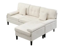 Sofá*ModernLuxe Sofá de canto em L 3 lugares - con 2 almofadas - Pouf removível - Tecido chenille - Bege