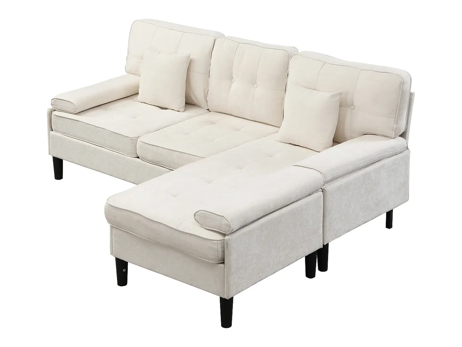 Sofá*ModernLuxe Sofá de canto em L 3 lugares - con 2 almofadas - Pouf removível - Tecido chenille - Bege