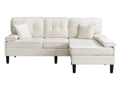 Sofá*ModernLuxe Sofá de canto em L 3 lugares - con 2 almofadas - Pouf removível - Tecido chenille - Bege