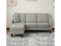 Sofá*Hauss Spole Sofá de canto em L cinzento de 3 lugares, tecido de algodão e linho, pés de plástico, 166 x 118 x 77 cm Cinzento claro