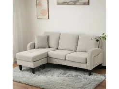 Sale KOMHTOM Sofá de canto em L com chaise longue – sofá de três lugares, 166 x 118 x 77 cm, tecido respirável de mistura de algodão e linho Bege
