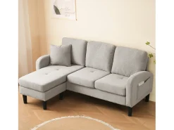 Sale KOMHTOM Sofá de canto em L com chaise longue – sofá de três lugares, 166 x 118 x 77 cm, tecido respirável de mistura de algodão e linho Bege