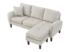Sale KOMHTOM Sofá de canto em L com chaise longue – sofá de três lugares, 166 x 118 x 77 cm, tecido respirável de mistura de algodão e linho Bege