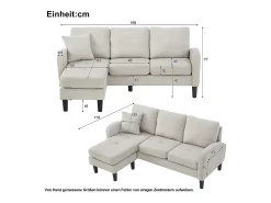 Sale KOMHTOM Sofá de canto em L com chaise longue – sofá de três lugares, 166 x 118 x 77 cm, tecido respirável de mistura de algodão e linho Bege