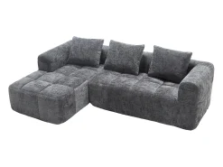 Sofá*Hauss Spole Sofá de canto em L de 3 lugares com 3 almofadas e bolso lateral - Chenille Cinzento