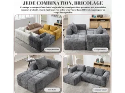 Sofá*Hauss Spole Sofá de canto em L de 3 lugares com 3 almofadas e bolso lateral - Chenille Cinzento