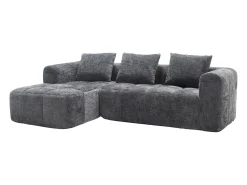Sofá*Hauss Spole Sofá de canto em L de 3 lugares com 3 almofadas e bolso lateral - Chenille Cinzento